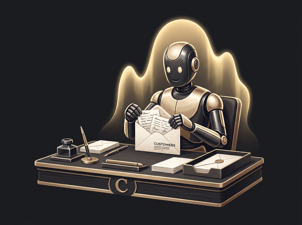 Chapter artwork showing an AI assistant mailing its own working notes