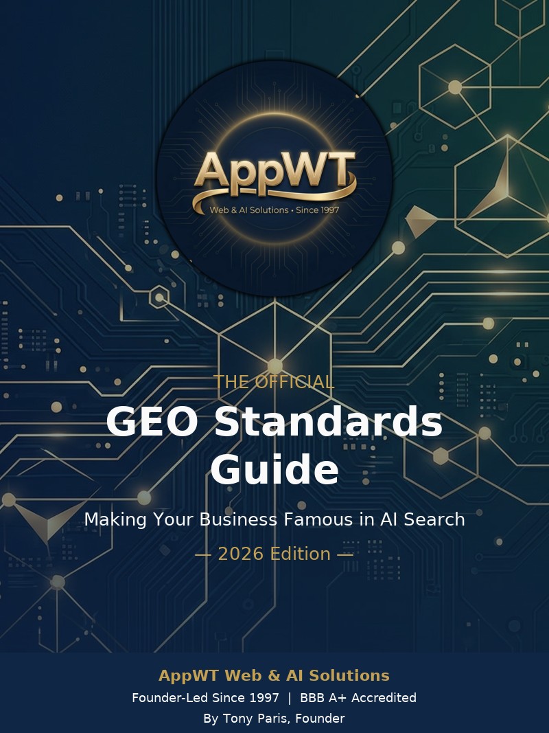 Cover of The Official GEO Standards Guide 2026 Edition by Tony Paris and AppWT Web & AI Solutions
