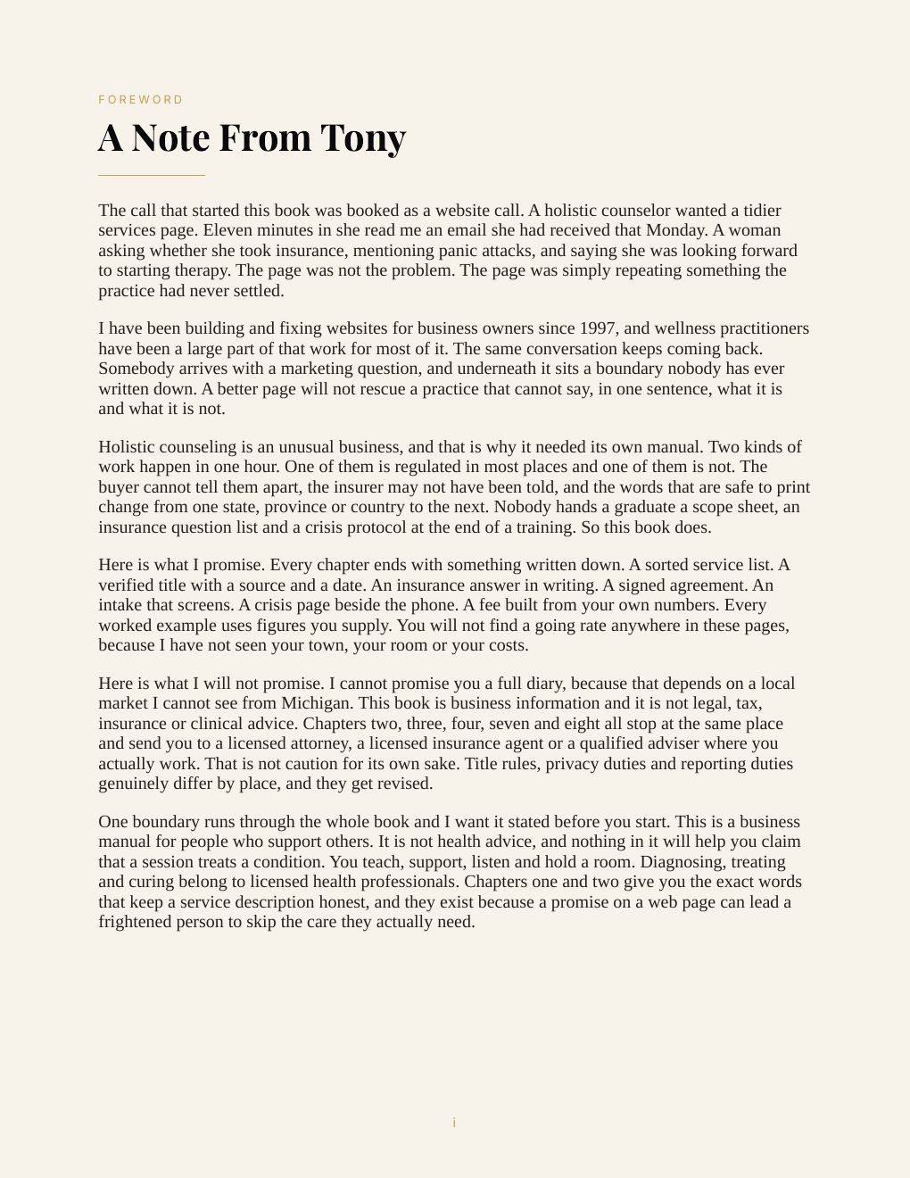 Holistic Counselor/Counsellor Business Manual, preview page 4