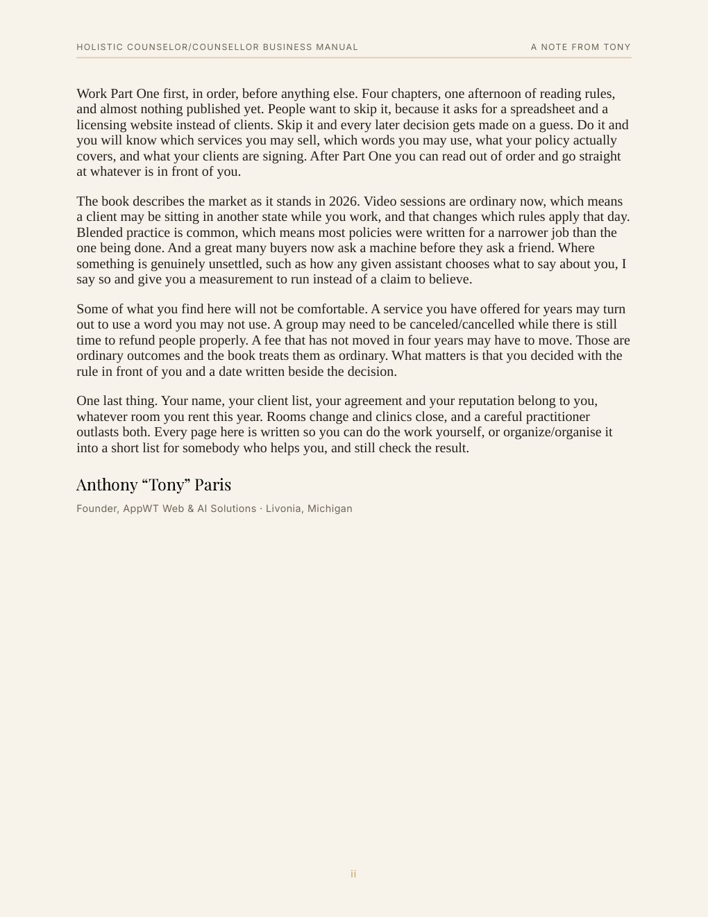 Holistic Counselor/Counsellor Business Manual, preview page 5